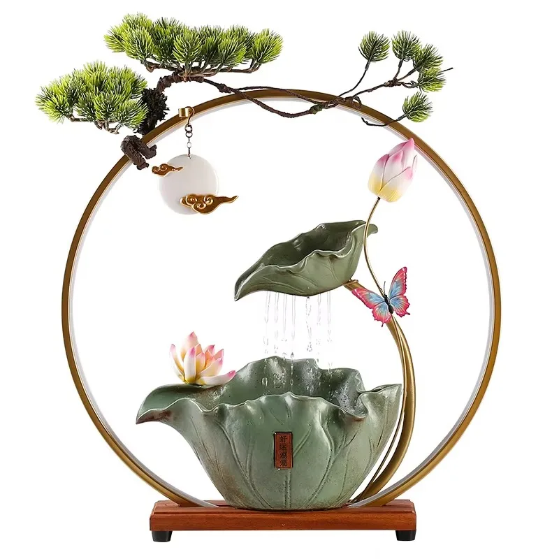 2026 Modern Zen Ceramic Lotus Water Fountain With Mist Incense Burner LED Light Ring Calm Relax Decor For Home Office Desktop