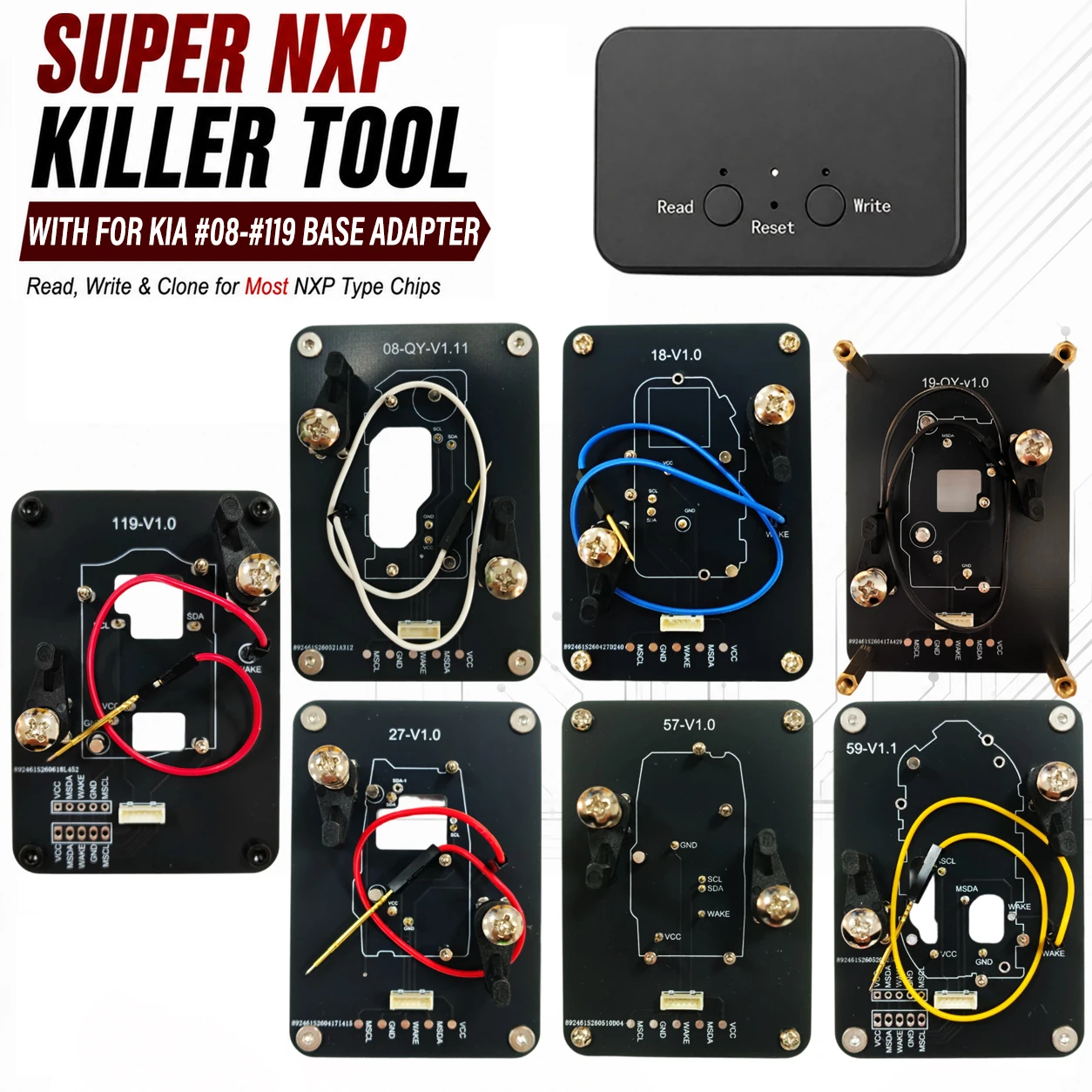 #08-#109 For Kia NXPChip Smart Keys Clones 4 Tokens & Unlimited Version Super NXPKiller Read Copy Device With Adapter Base