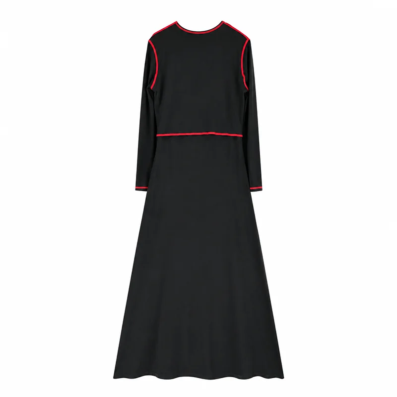 Maxi Casual Women Nightgown Soft Modal Rib Dress And Black Coffee Fake Two-Piece Sizes XS-4XL