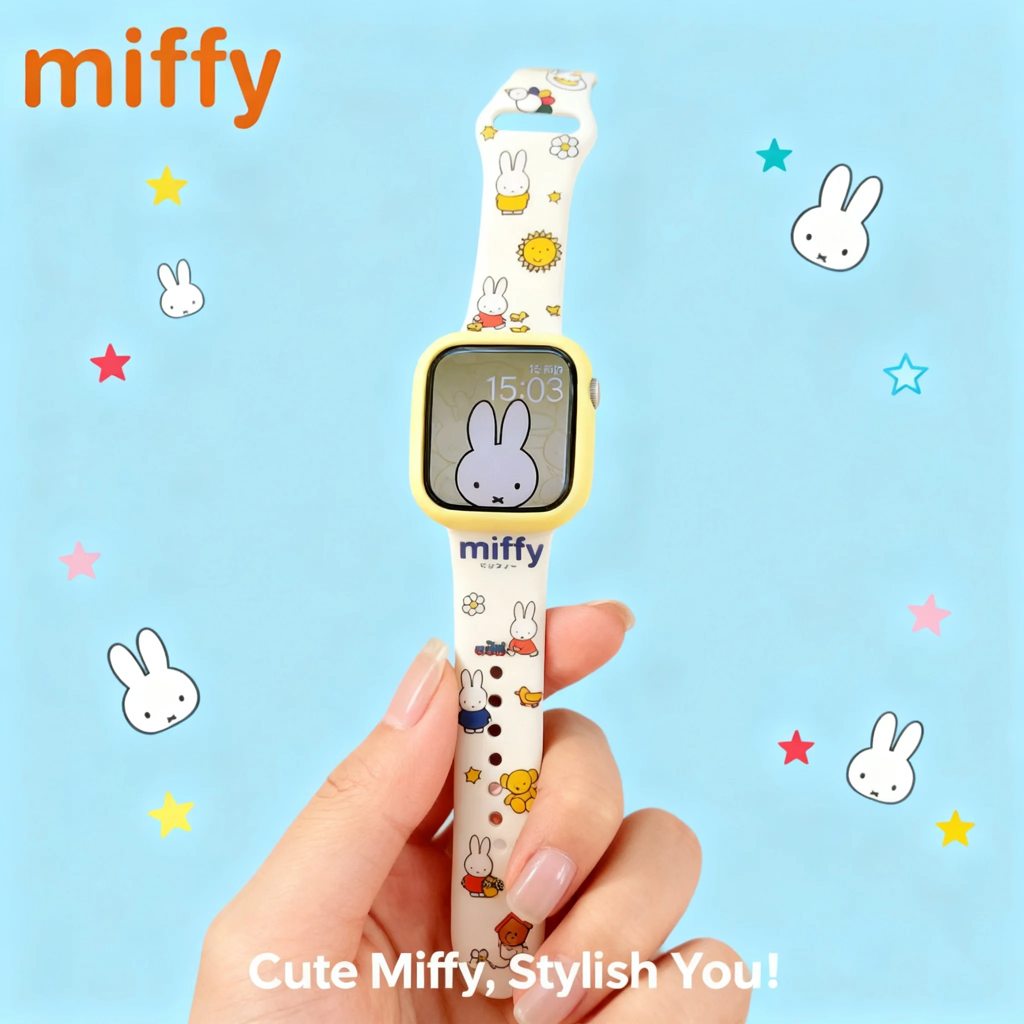 Cartoon Cute Kawaii Miffy Rabbit Apple Watch Band For iwatch S10 Girl Fashion Festival Gift New