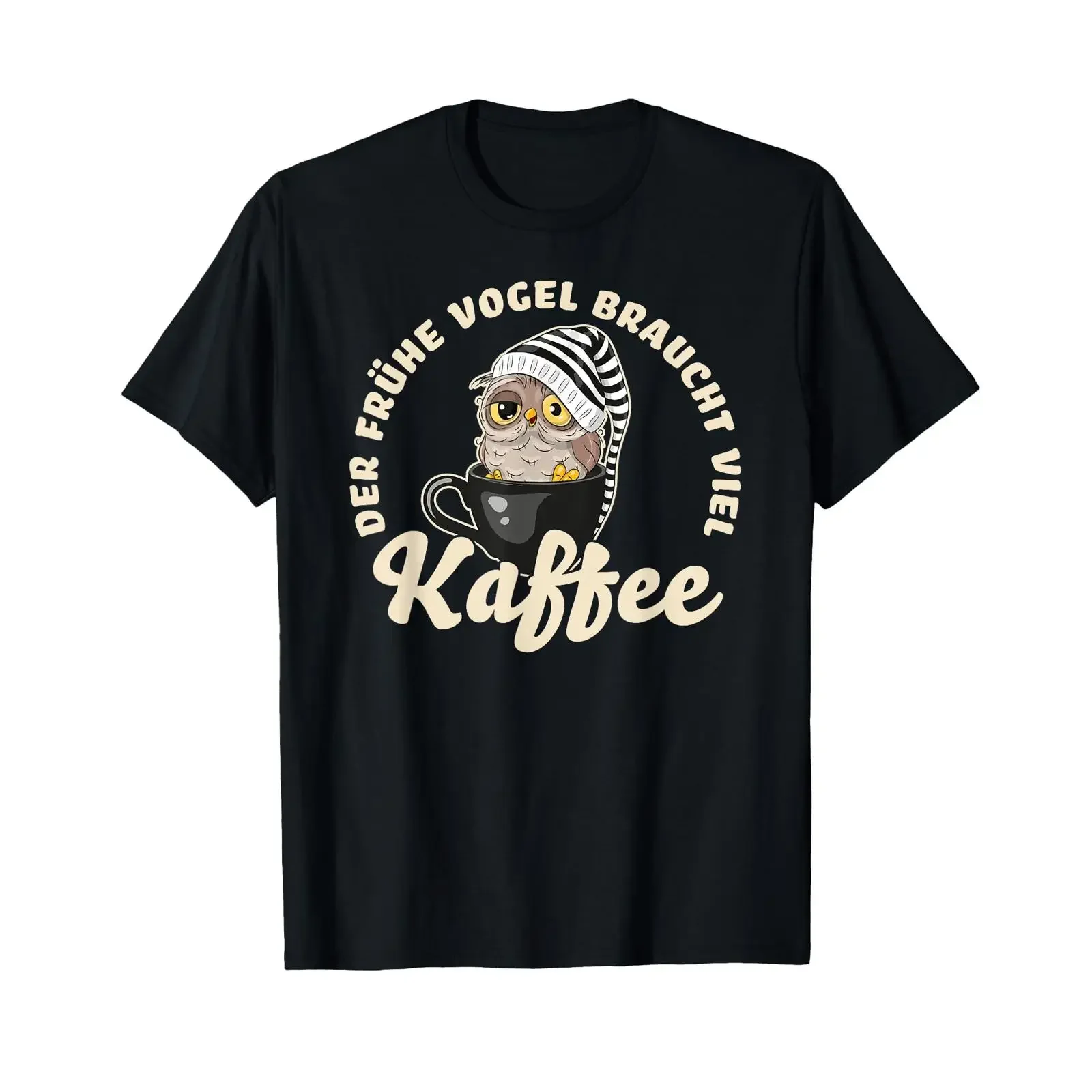 T Shirt with German Text Der frühe Vogel braucht viel Kaffee Morgenmuffel vintage Washed Unisex fashion Versatile Soft