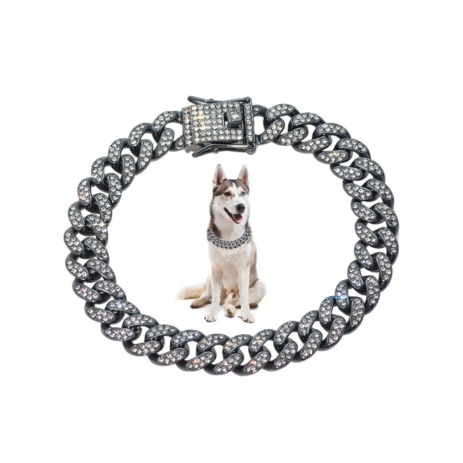 

1 Dog Chain Collar Diamond Chain Dog Collar 13mm Wide Dog Necklace Metal Cat Chain Pet Crystal Collar Jewelry Accessories Suitable For Small, Medium And Large Dogs And Cats