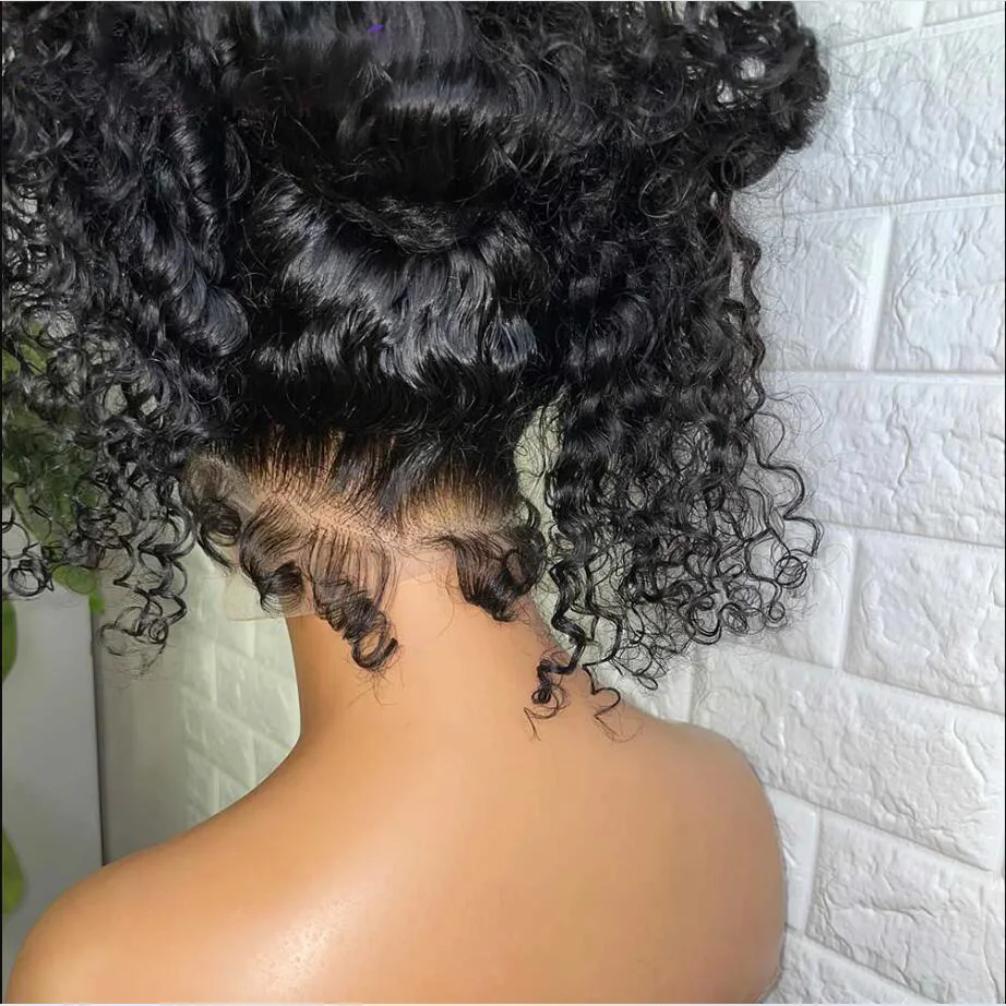 Perruque Lace Front Wig synthétique bouclée et crépue noire douce, 26 pouces, densité 180, naissance des cheveux naturelle, cheveux de bébé, pre-plucked, pour femmes
