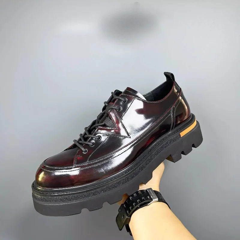 

European British Trend Genuine Leather Thick Sole Casual Business Dress Shoes Men's Round Toe Derby Wedding Leather Shoes Male