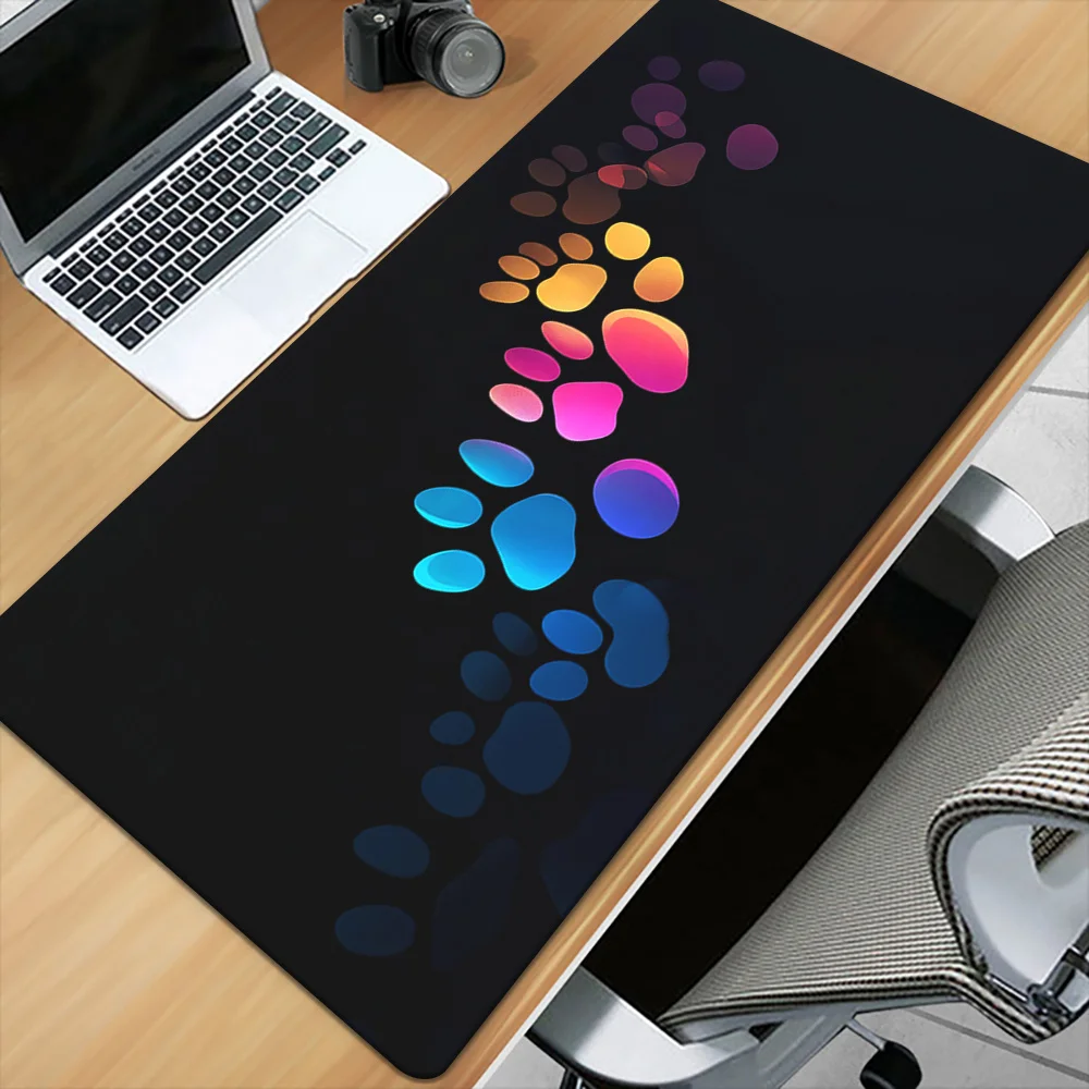 CIFBUY Gradient Neon Paw Print Mouse Pad Black Background Large Gaming Desk Mat Non Slip Rubber Base Stitched Edge HD Print