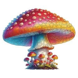 Mushroom Wooden Puzzle, Unique Shaped Pieces Wooden Jigsaw Puzzles for Adults, Ghristmas Gift Family Game Home Decor