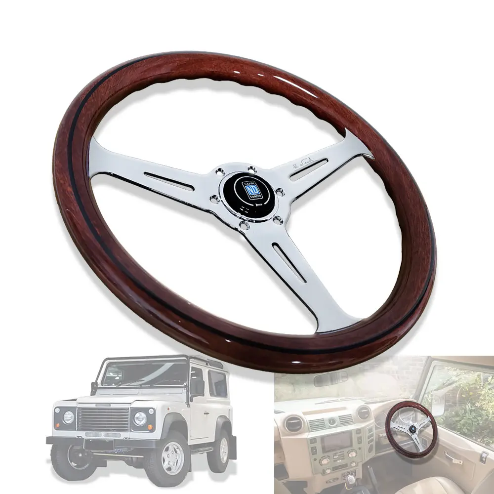 For Land Rover Defender 350mm Classic Imitation Wooden Steering Wheel Universal Racing Sport Steering Wheel