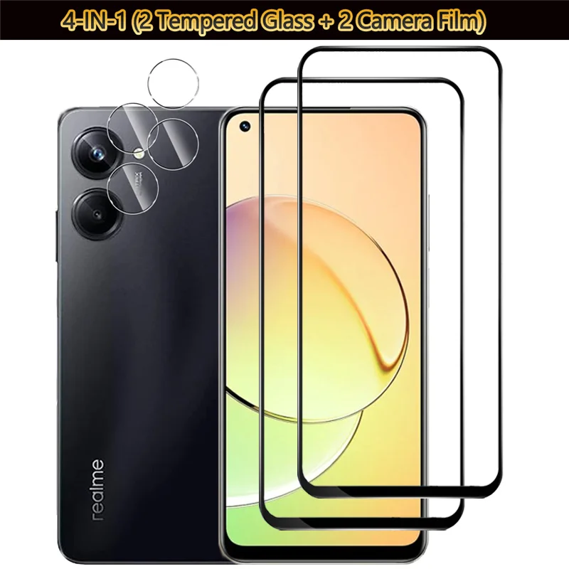 

4-IN-1, Tempered Glass + Camera Film for Realme-10 4G High-quality Glass Realme10 OPPO Realme 10 Screen Protector Realme10