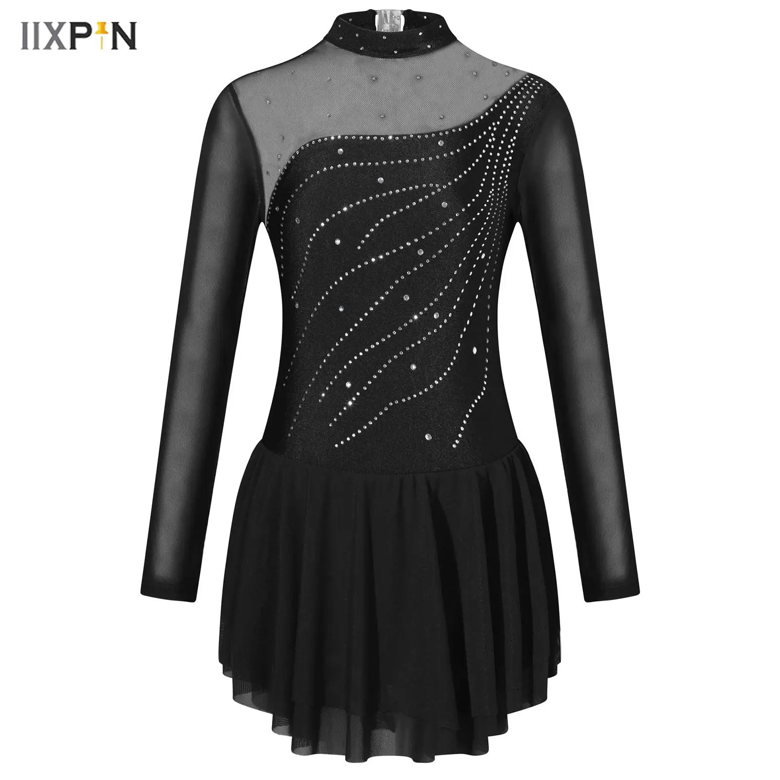 

New Sleeveless Rhinestone Ballet Leotard Tutu Dance Dress for Kids Girls Gymnastics Leotard Ballroom Mesh Figure Skating Costume