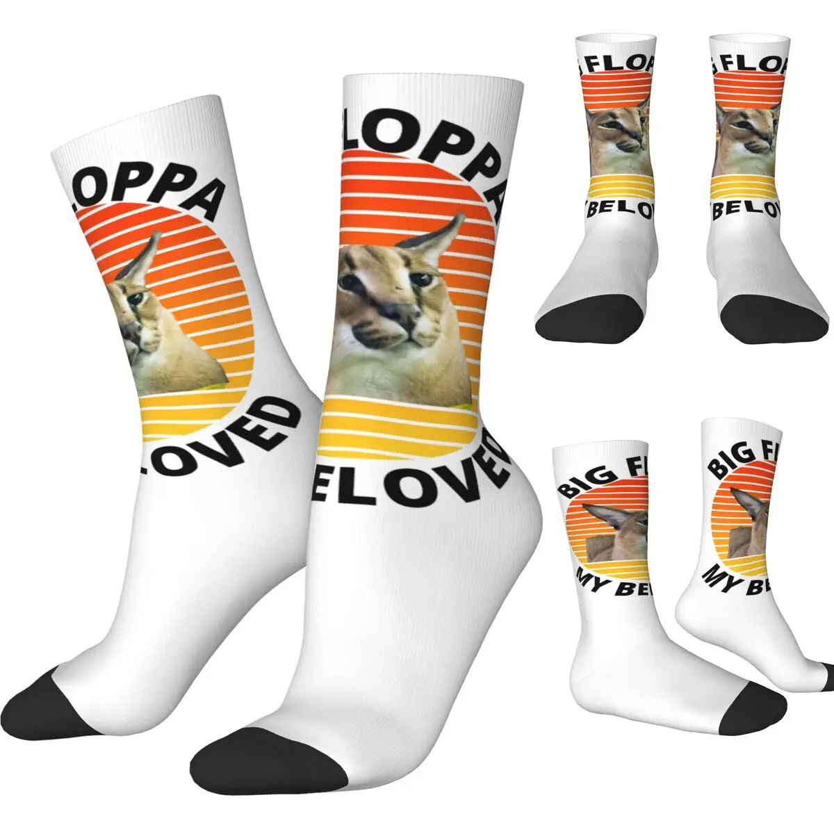 Chaussettes respirantes Kawaii pour hommes adultes, chaussettes anti-transpiration, gros bas Floppa Animal Chats, conception de planche à roulettes, printemps