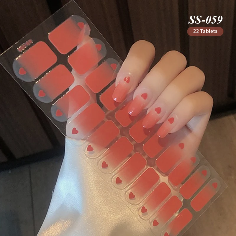 Nude Glitter Nail Sticker Full Cover Bronzing Nail Decals Press On Love Heart Gradient Strip Wraps Manicure UV Gel Nail Supplies