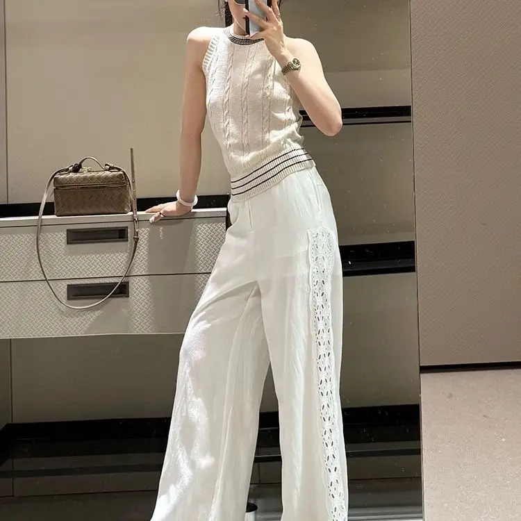 Top stile americano Casual girocollo pasta fritta colpi di scena Top nuovo gilet di lavoro a maglia 2025 Top estivi slim senza maniche Y2k