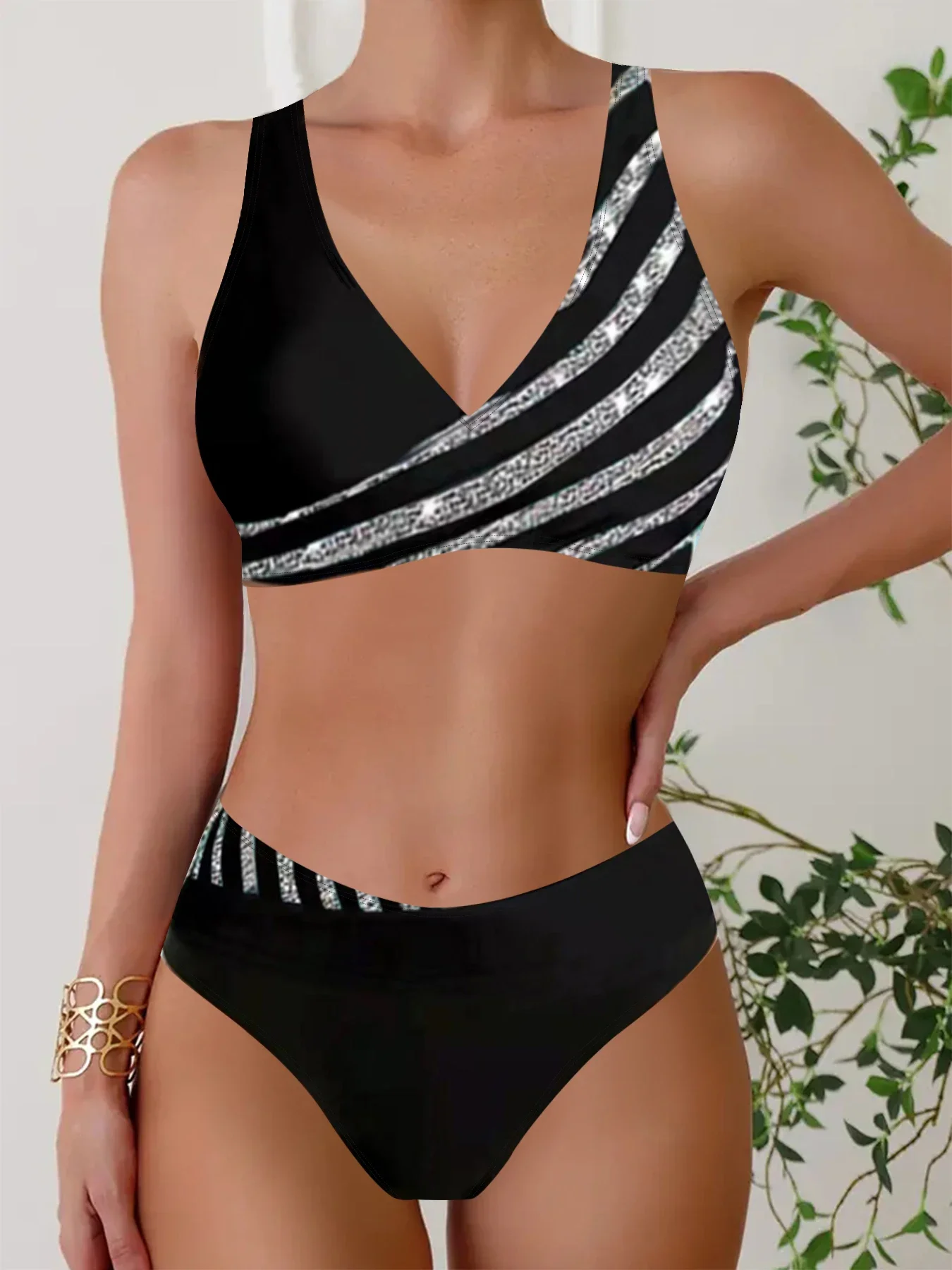 New Summer Women's Holiday Resort Style Swimwear Fashion Design Twill Marble Print Halter Swimsuit Two Piece Set S-5XL