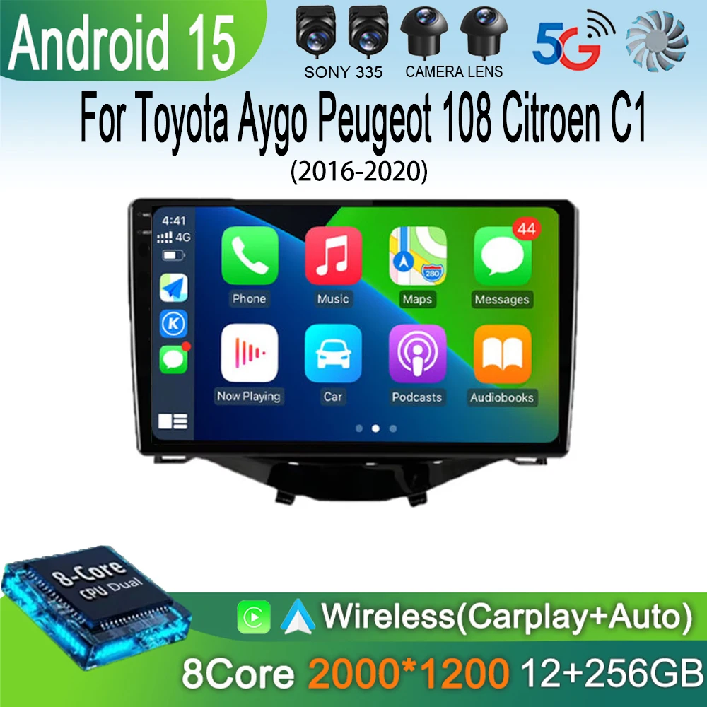 

Android 15 Carplay Car Radio For Toyota Aygo Peugeot 108 Citroen C1 2016 2017 2018 2019 2020 Multimedia Player GPS Stereo DSP BT
