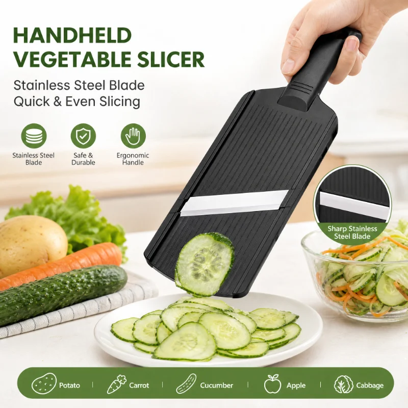 Manual Vegetable Slicer, Stainless Steel Blade Potato Cucumber Slicer, Handheld Fruit Cutter for Kitchen