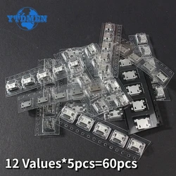 12 Values*5pcs Micro USB Connector Assortment Set,5Pin Usb Jack Socket for Phones,DIY Electronics, and Circuit Board Prototyping