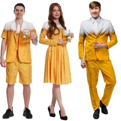 Oktoberfest Beer Cosplay Costume For Men Women Bavarian Fancy Outfits Adult 3d Printed Yellow Beer Suit Party Role Play Costumes