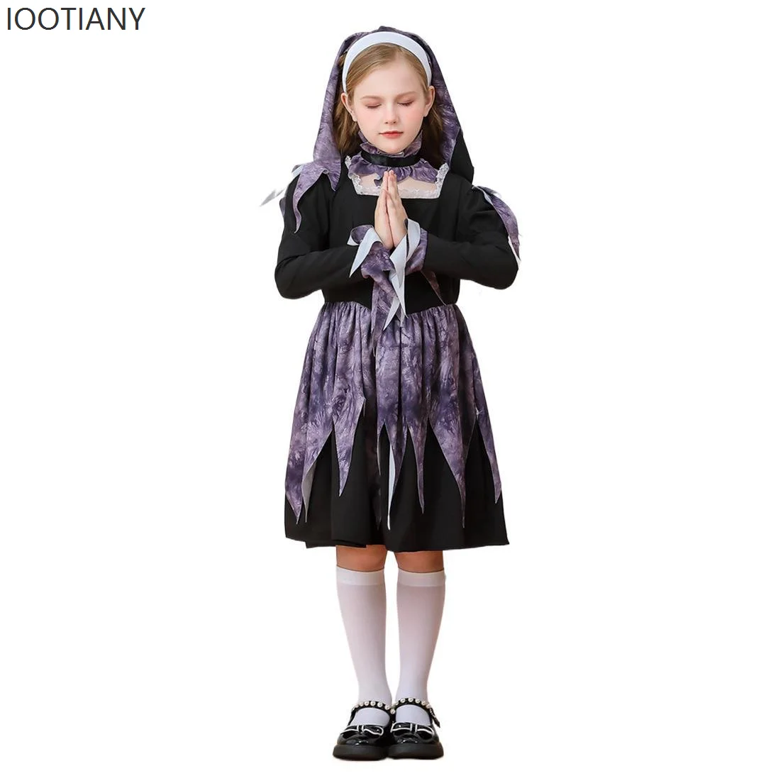 2025 أزياء الهالوين للأطفال البالغين أزياء حلوة لطيفة على شكل راهبة كرنفال للفتيات الكاهن الصليب ماريا فستان الأخت الوالدين والطفل #2