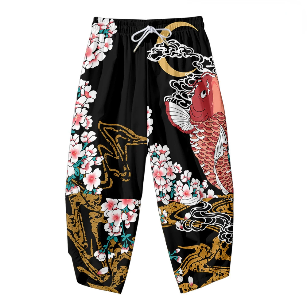 Fish Sakura – ensemble Kimono et pantalon pour homme et femme, imprimé japonais traditionnel, mode Streetwear, Cardigan, Cosplay, ensembles de chemises Haori