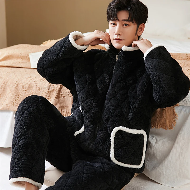 men's-winter-spwear-thiened-coral-fce-zipper-home-clothes-set-large-size-long-sve-pants-comfortable-polyester-fabric