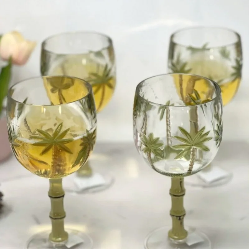 

16oz 4Pcs Palm Tree Unbreakable Plastic Acrylic Wine Glasses Red White Wine Cups Reusable Party Home Kitchen
