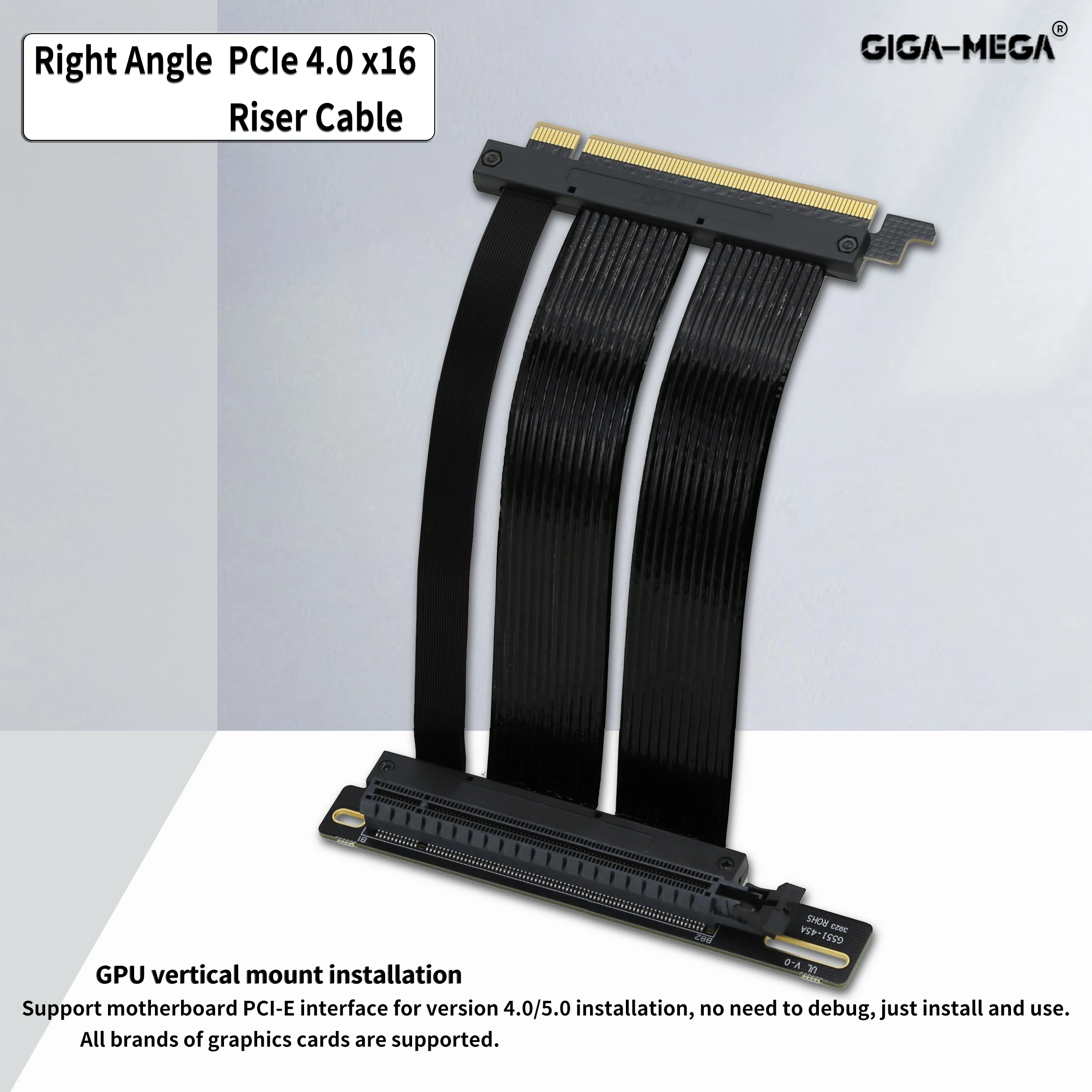 Imagem -02 - Gpu Suporte de Montagem Vertical Suporte Gpu Pcie 4.0 Riser Cabo Baixa Perda Alta Definição Suporte Atx E-atx Case Pci-e X16