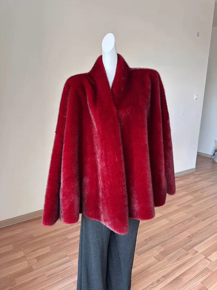 

Красная шуба из искусственного норкового меха для женщин, зимняя толстая свободная волосатая повседневная куртка Y2K, модная уличная одежда с длинным рукавом, теплая меховая верхняя одежда