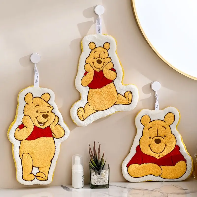 Disney Winnie Pooh Cute Absorbent Hanging Type Embroidered Towelette Home Decor Kids Coral Velvet Hand Towel Bathroom Supplies