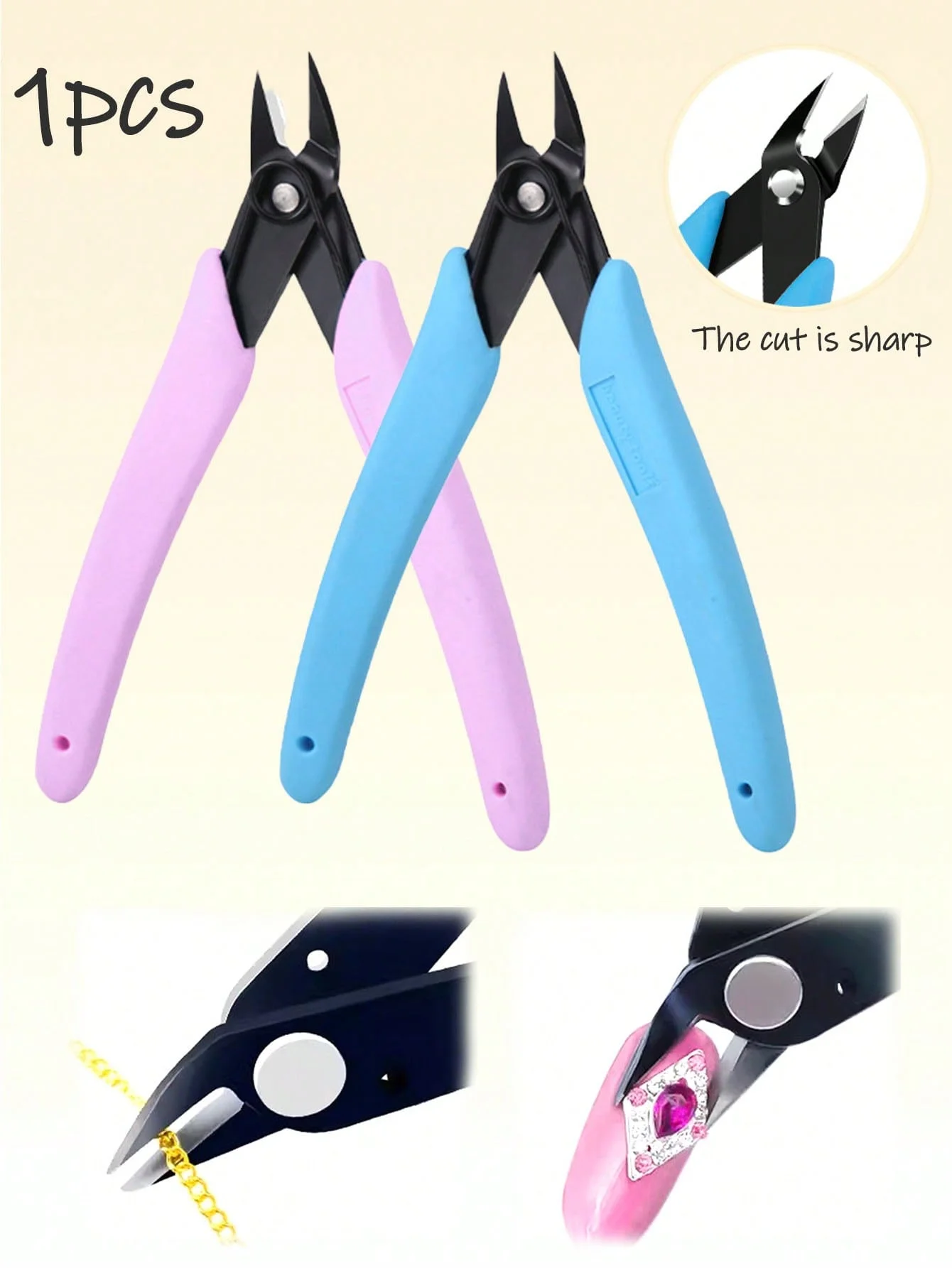 1個のステンレス鋼ネイルアートはさみ、ラインストーンリムーバー、ネイルアートデコレーションリムーバー、斜めペンチ、ネイルカッターマニキュア
