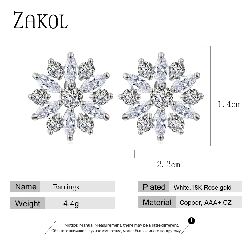 ZAKOL Fashion Flower Cluster Zircon Kolczyki sztyfty dla kobiet Biżuteria z kryształami w kolorze różowego złota Brincos — zdjęcie 7