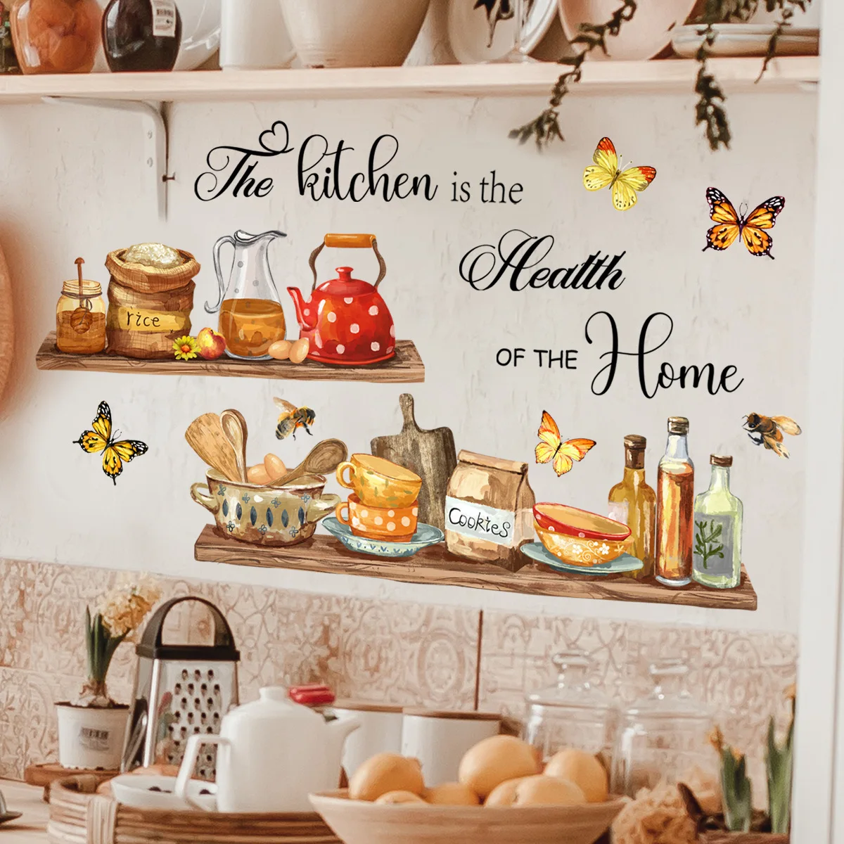 Kitchen Wall Stickers Tableware Butterfly Dining Room Wall Decals Kitchens Heart Utensil Decoration Decor for Home