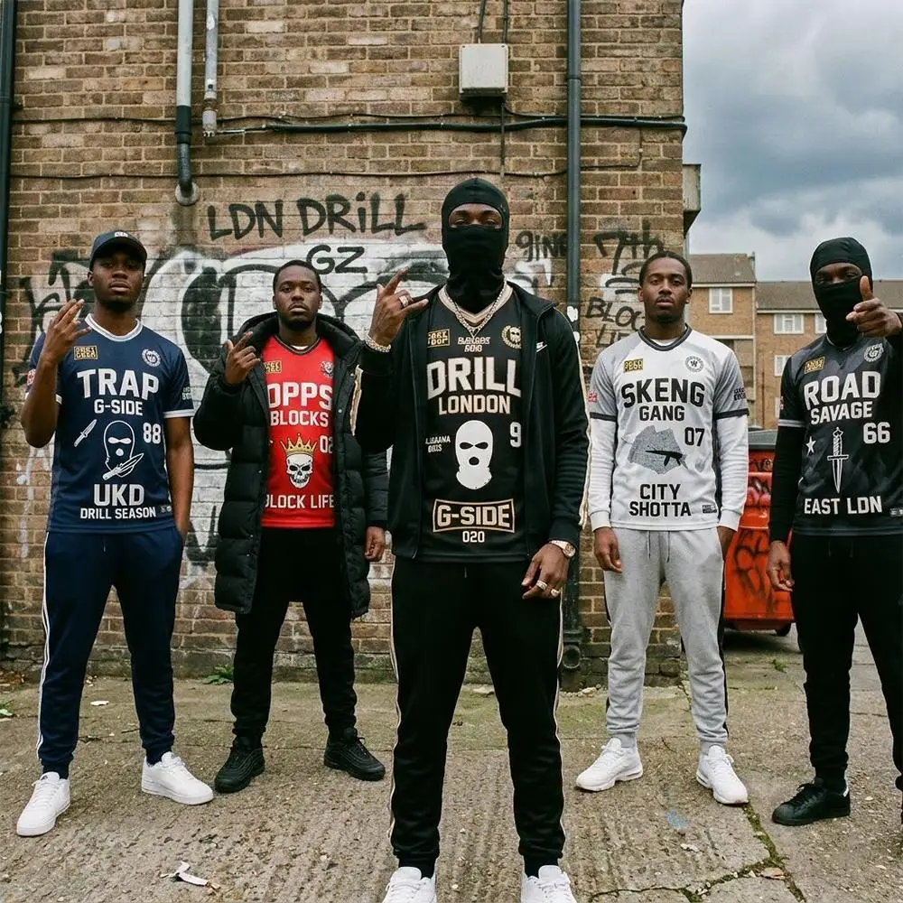 

2026 Summer New UK Drill Jerseys Men's Underground Hip Hop Street Style Football T-Shirts WIFRU Trendy Trap Print Streetwear