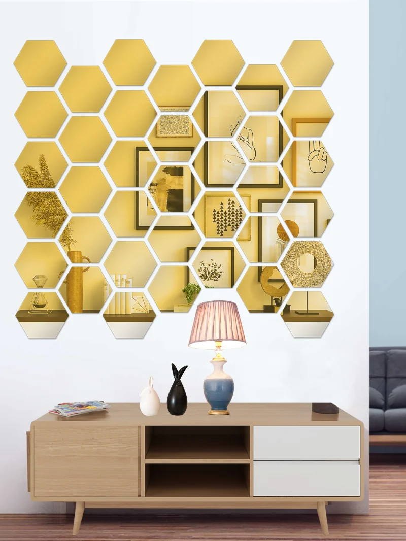 24/6PCS FAI DA TE 3D Specchio Adesivo Da Parete Esagono Decorazioni Per La Casa Specchio Decor Adesivi Arte Della Parete Decorazione Della Camera Da