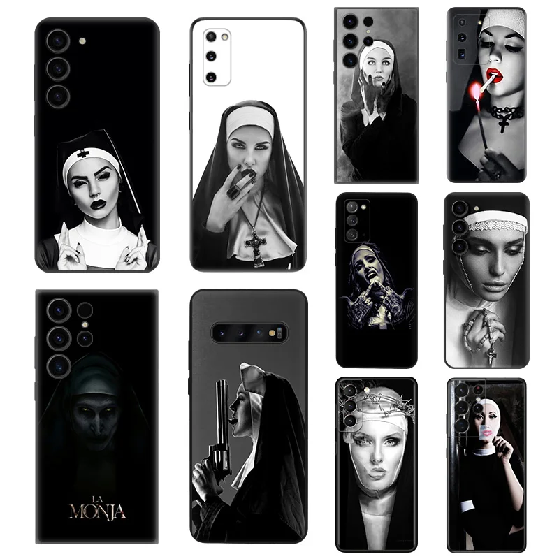 Jesus Nun Sister Silicone Black Phone Cases for Samsung Galaxy S23 Ultra 5G S22 S21 S20 FE Plus Note 20 10 9 8 S10 E Lite Cover