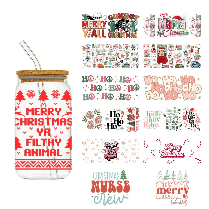 Copo Holly Jolly Enfermeira Wrap, Copo de Decalque, Cup Wrap, Pegatina, UV, Feliz Natal, Ano Novo, 16oz, Ho, 1pc