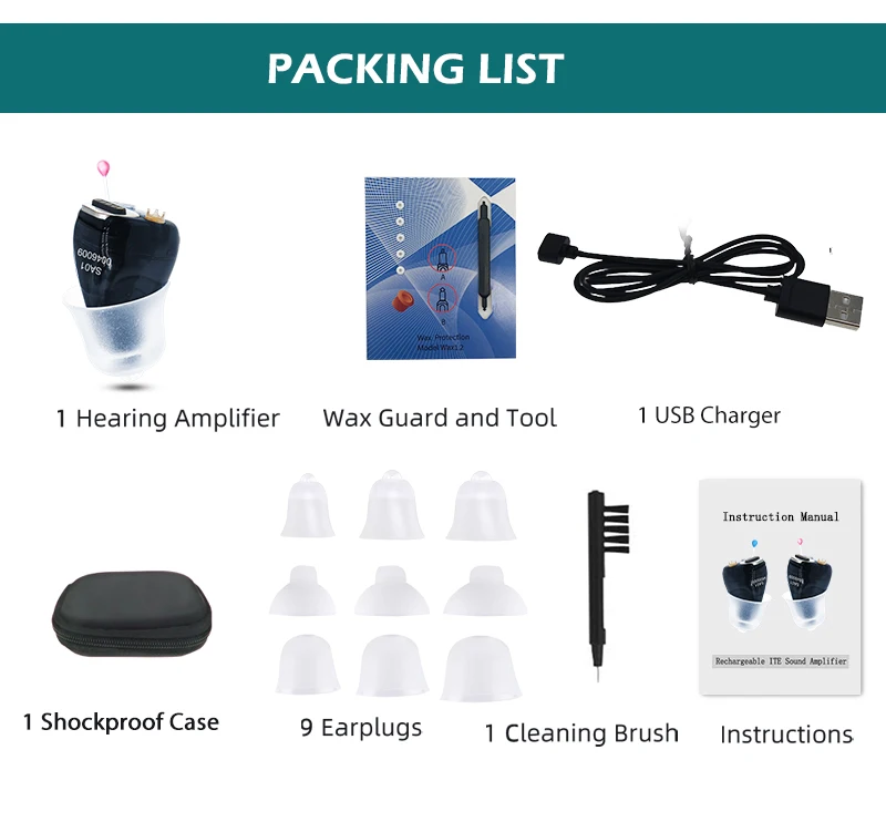 Rechargeable Hearing Aids Audifonos Low Noise Adjustable Magnetic Suction Model Portable Suitable Sound Amplifier for Deafness