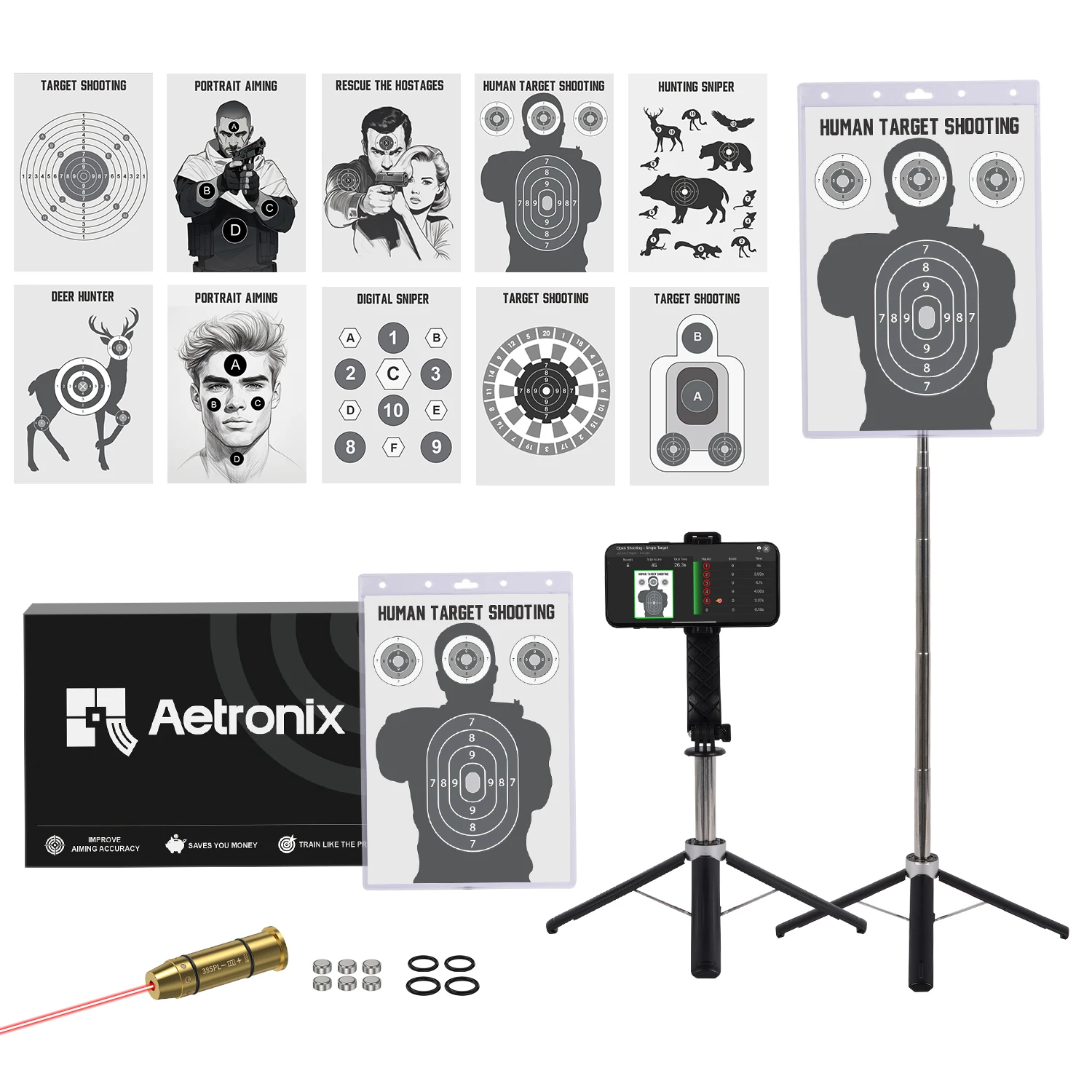 

38spl Red Dot Laser Trainer with Phone Stand and Electronic Target Stand for Safe and Effective Practice
