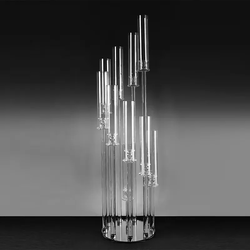 Modern Tall Crystal Candlestick 10 Arm Glass Holder Wedding Centerpiece Table Decor Ornament Wholesale Home Party Decoration