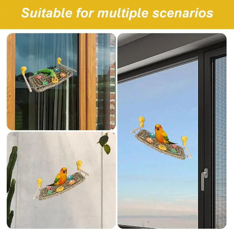 Bird Hammock For Cage Bird Hammock Woven Bird Net Suction Cup Bird Toys Swing Perch Ladder Climbing Hammock Parrot Swing Chew To