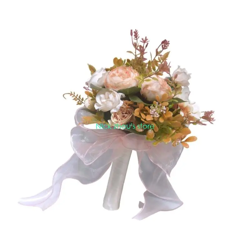 E15E مثل مثل زهرة الحرير باقة الزفاف واقعية زهرة الورد إكسسوار الزفاف #4