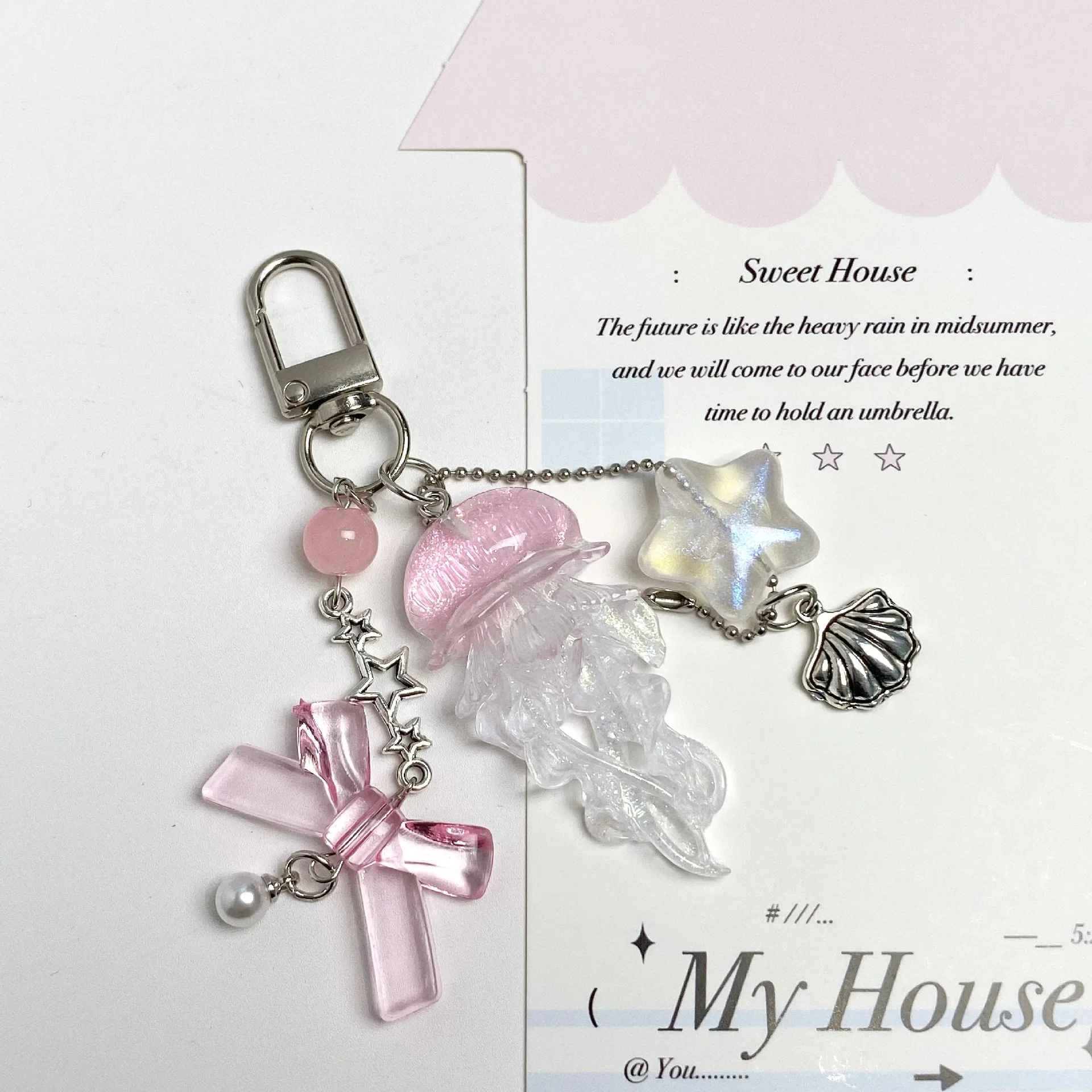 Crystal Jellyfish Phone Charm Butterfly Knot Pearl Shell Pendant Keychain Bag Hanging Decoration Phone Chain Jewelry Accessory