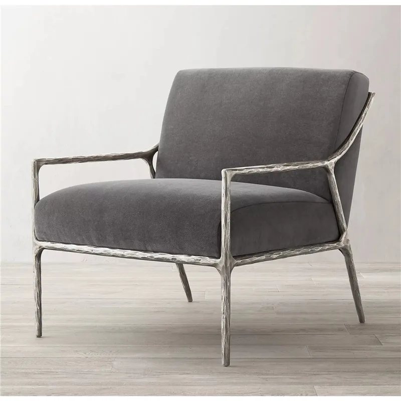 Household cowhide leisure sofa chair Italian light luxury modern simple metal single tiger chair