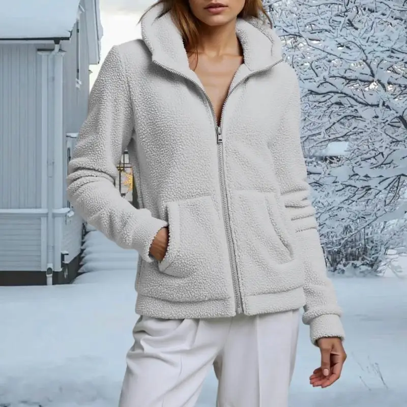 652F Giữ Ấm Mùa Đông Nữ Nỉ Có Mũ Trùm Đầu Áo Nhẹ Full Zip Dài Tay Mờ Áo Khoác Có Túi Lớn Phía Trước