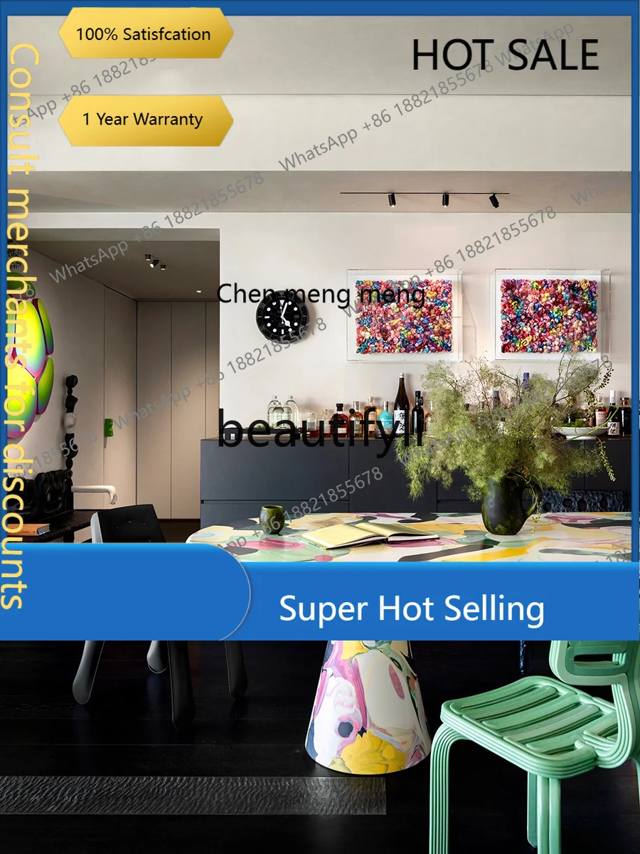 D5556 FRP Creative Light Luxury Color Hand Painted Dining Table Furnace Side Several Personalized Oil Painting Painted Round Tab