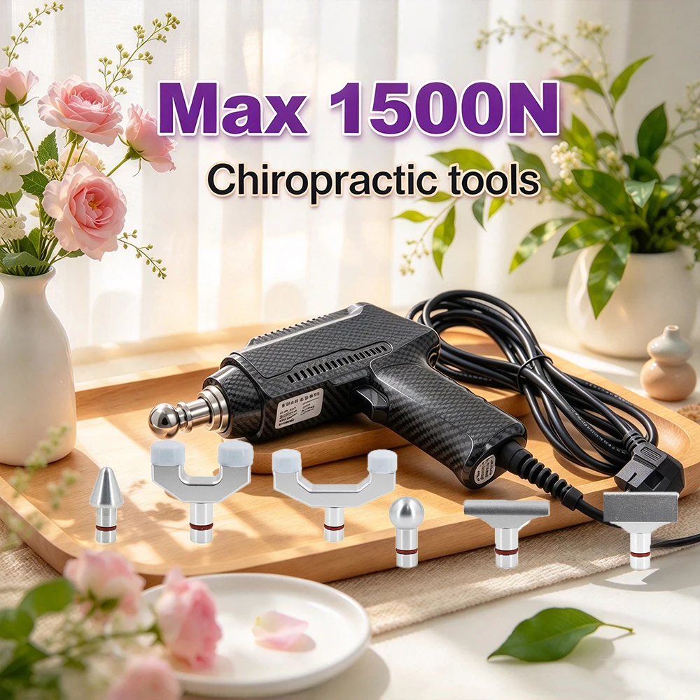 1500N Electric Correction Gun Chiropractic Adjusting Tool for Spine Pain Relief Shoulder Waist Neck Body Massage Device 6 Heads