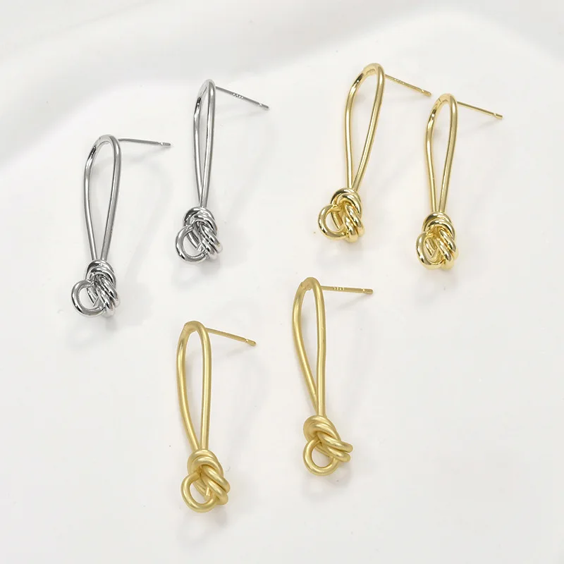 Copper Plated 14k Gold Color Strip Knotted Line Silver Needle Earrings Stud Earrings DIY Earrings Handmade Accessories Material