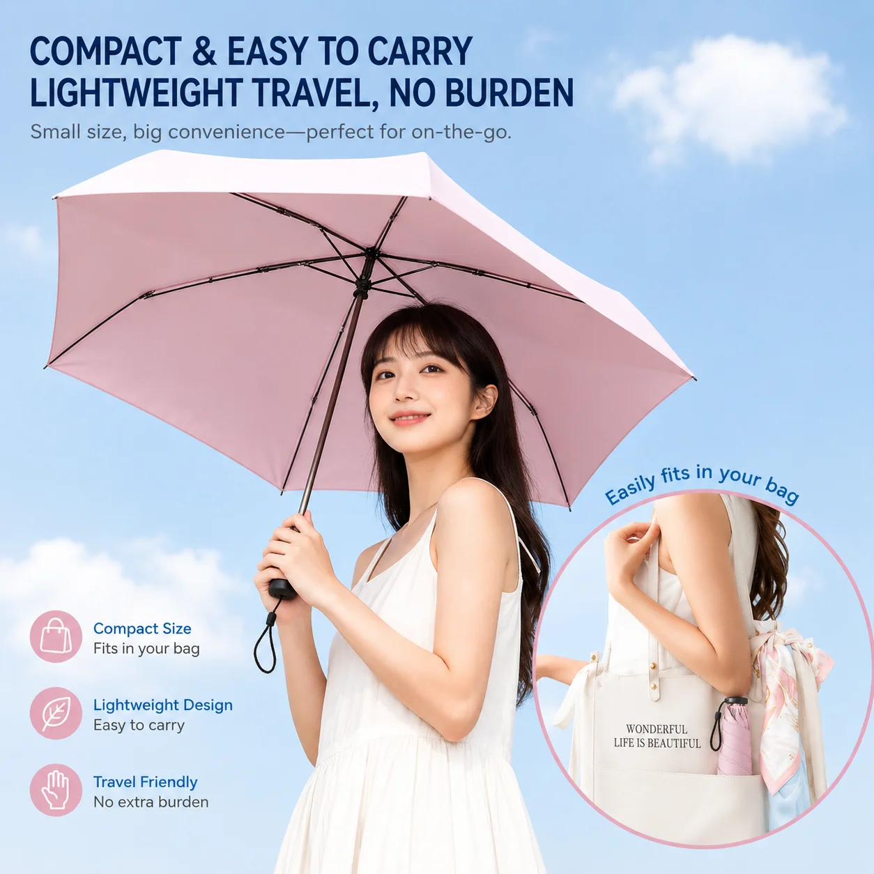 UPF50+ Carbon Fiber Mini Pocket Umbrella 2-in-1 Sun & Rain Protection Ultra-Light Portable Folding Travel Umbrella UV Block Para