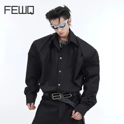 IEFB Niche Deconstruction Pleating Design Shoulder Pad Men Shirt Loose Metal Buttons 2024 Solid Color Male Tops Casual 9C5027