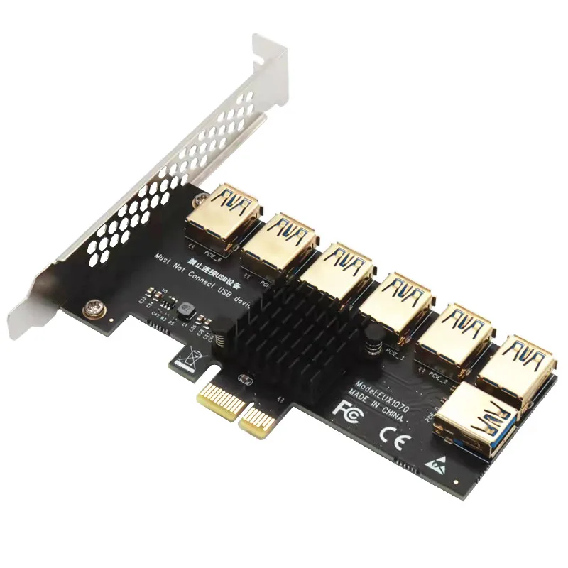 PCIE 1 to 7 Gold USB 3.0 Slot PCI-E PCI Express Riser Card 1x to 16x Multiplier Hub Adapter For Bitcoin Mining Miner BTC Devices