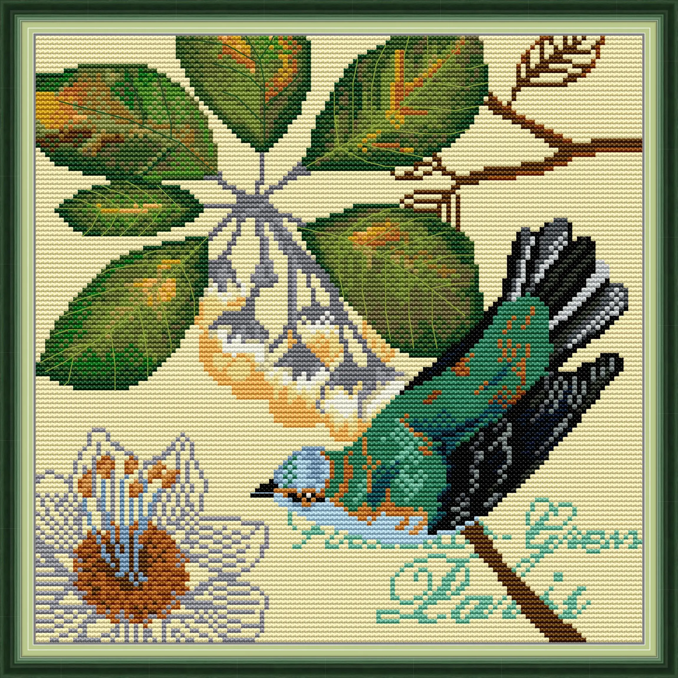 

Maydear Full Cross Stitch Kit,11CT/14CT/16CT/9CT Aida Fabric,DMC Threads Sewing Pattern Embroidery Set-Birds and flowers